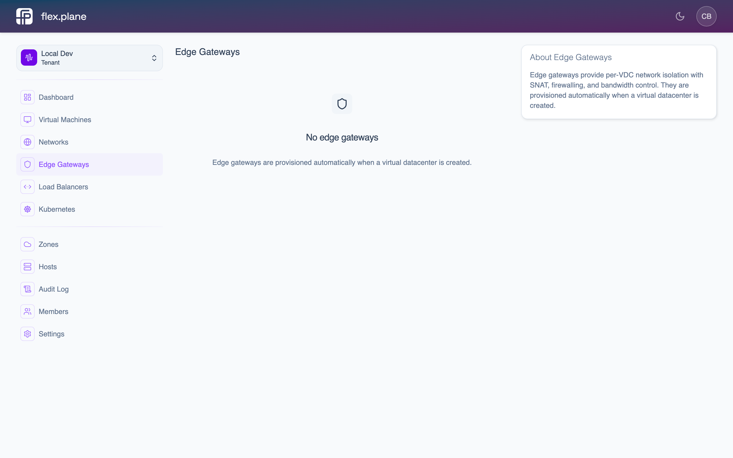 The edge gateway detail page