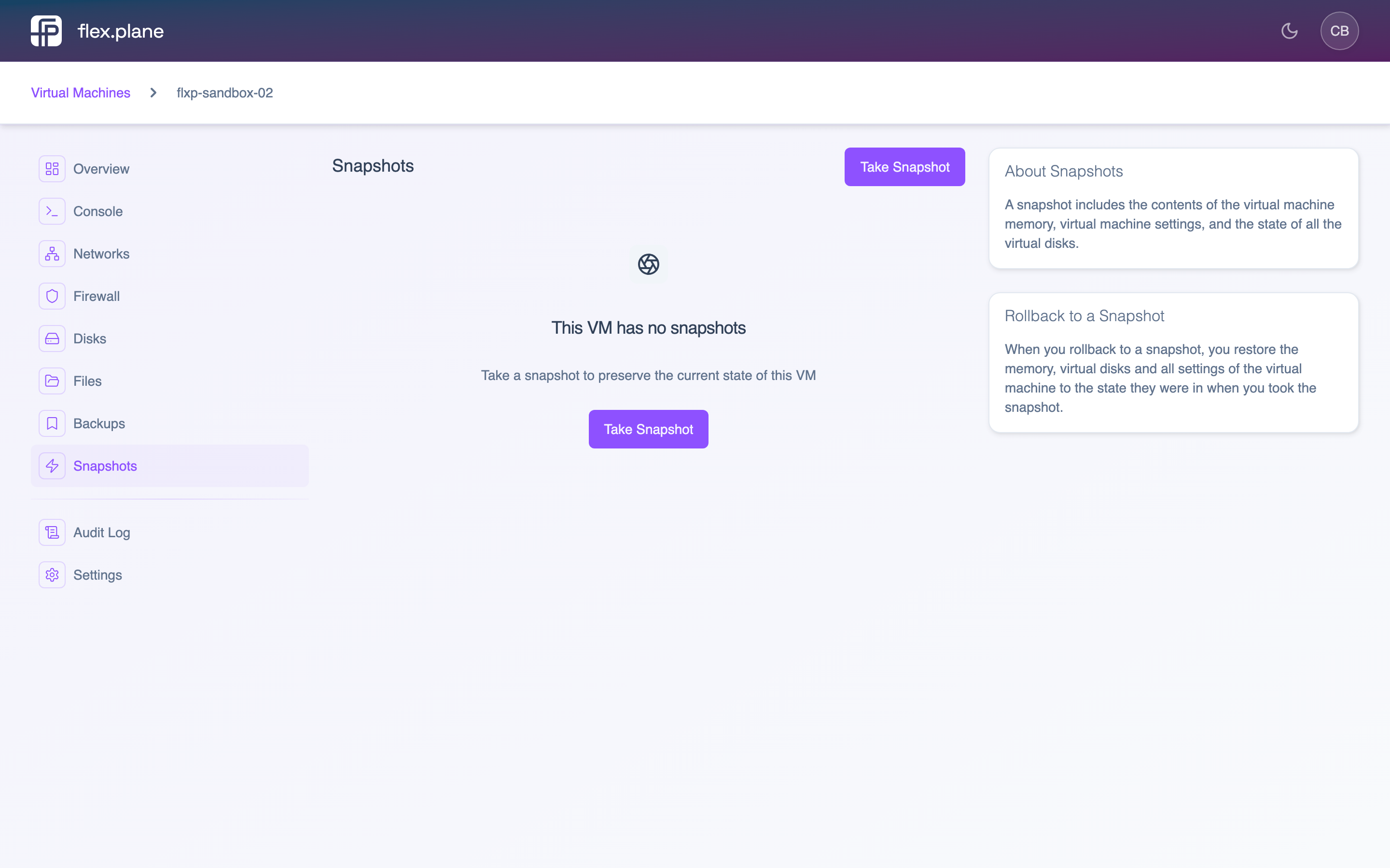 The VM Snapshots tab showing the snapshot tree